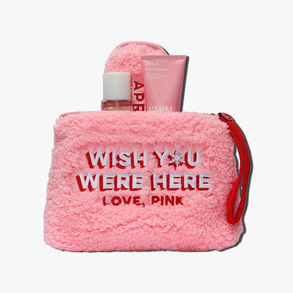 Victoria Secret Pink Warm Cozy Gift Set Fleece Bag Eye Mask Body Mist - Picture 2 of 4